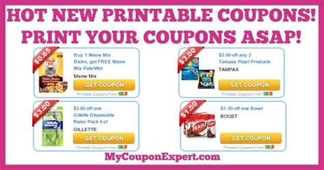 Hot New Printable Coupons Boost Tampax Meow Mix Gillette Gain