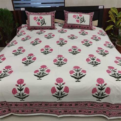 vandana handicraft floral hand block printed cotton bedsheet exporter size 90 x 108 inch at rs