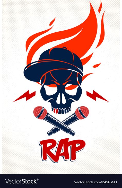 Hip Hop Music Logo Or Label With Wicked Skull Vector Image