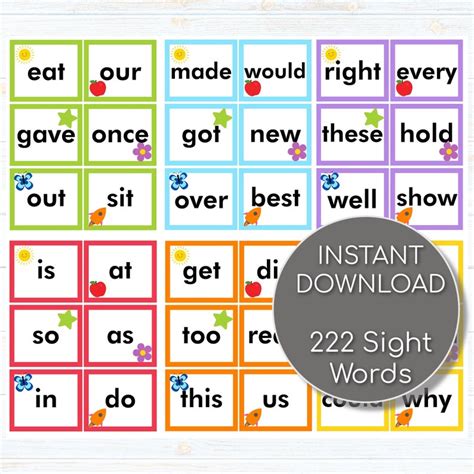 Printable Sight Word Flashcards Kindergarten 1st Grade Etsy