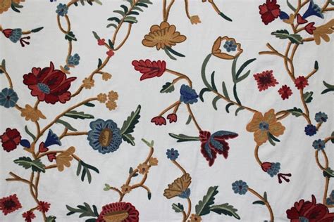 Crewel Embroidered Fabric Tk 112 White Embroidered Fabric Fabric