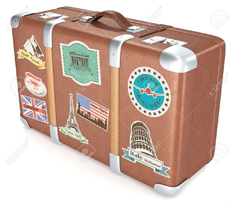 Vintage Suitcase Leather Suitcase With Retro Travel Stickers