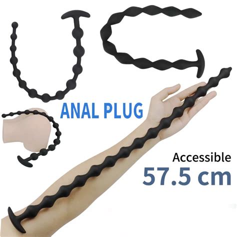 new 57cm silicone long anal plug anal beads black dildo prostate massager anal masturbator