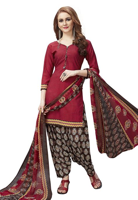 Buy Maroon Crepe Printed Punjabi Suit 166903 Online At Lowest Price