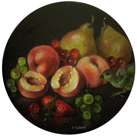 Jeanne Illenye Still Lifes Peaches Pears And Grapes With Bird