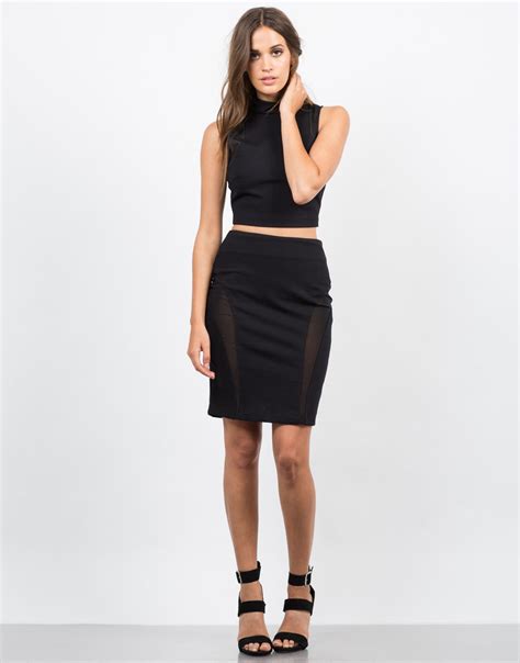 Mesh Bodycon Skirt Black Pencil Skirt Matching Sets 2020ave