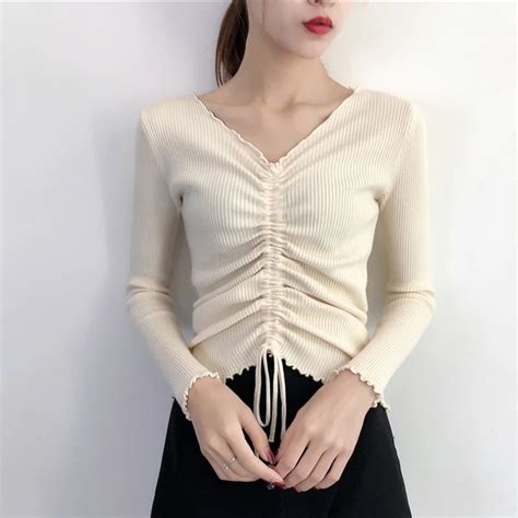 autumn women sexy sweater pullover knitted tops 2018 new fashion winter ladies v neck elasticity