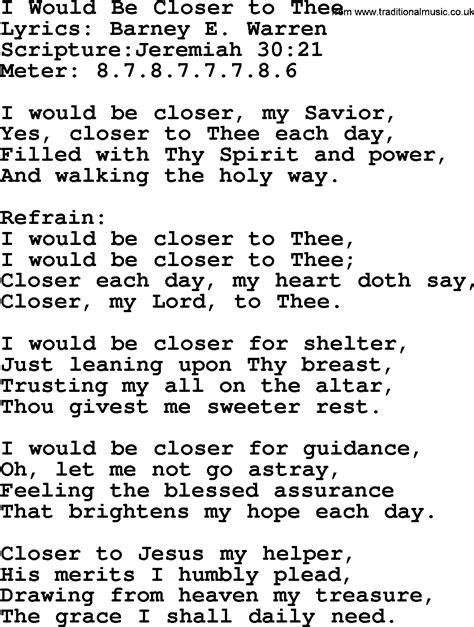 Good Old Hymns I Would Be Closer To Thee Lyrics Sheetmusic Midi Mp Audio And Pdf