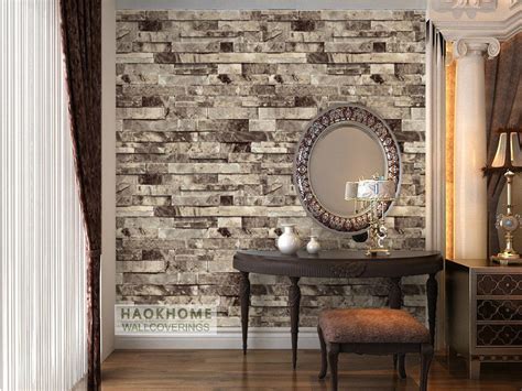 Haokhome 91301 Modern Faux Brick Stone Textured Wallpaper Roll Grey