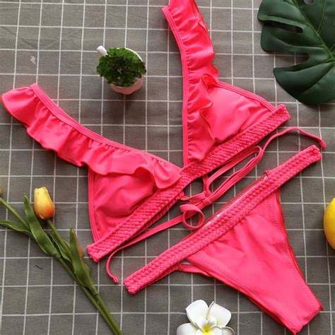 Bonitakinis Low Waist Ruffled Bikini Set Swimsuits Women Swimwear