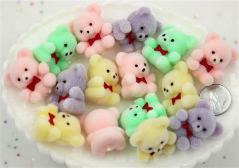 27mm Pastel Flocked Mini Bear Colorful Little Miniature Fuzzy Soft Bea