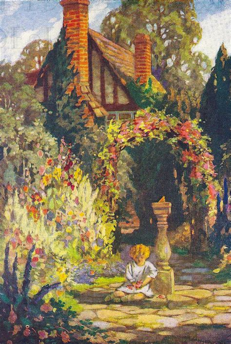 Traditional English Cottage Cottage Garden Illustration Etsy