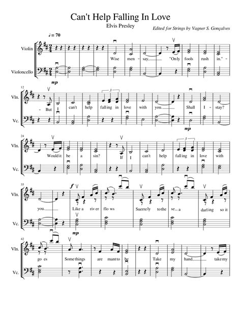 Cant Help Falling In Love With You Elvis Cordas Sheet Music For Violin