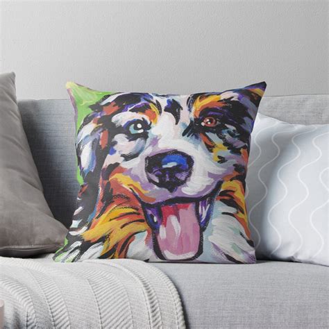 Australian Shepherd Aussie Bright Colorful Pop Art Throw Pillow By