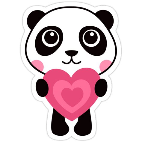 Panda Holding Pink Love Heart Cute Cartoon Illustration Stickers By