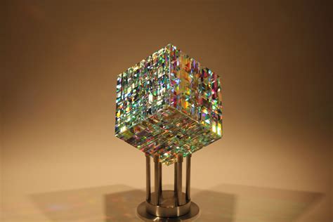 Chroma Cube Jack Storms Crystal Size 4 X 4 Inches Contemporary Glass Art Glass Sculpture