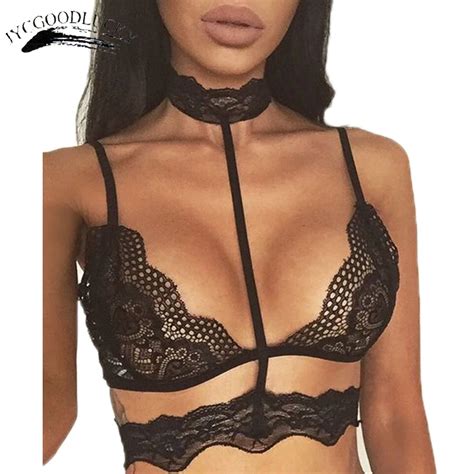 Lace Short V Neck Halter Sexy Crop Top See Through Camis Tops Women Lace Up Female Top Short
