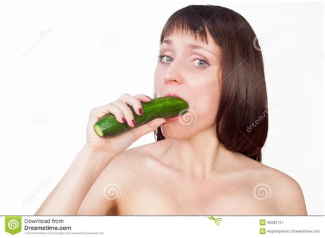 Innocent Cucumber White Background Stock Images Eat Ethnic Recipes Girl Food Essen
