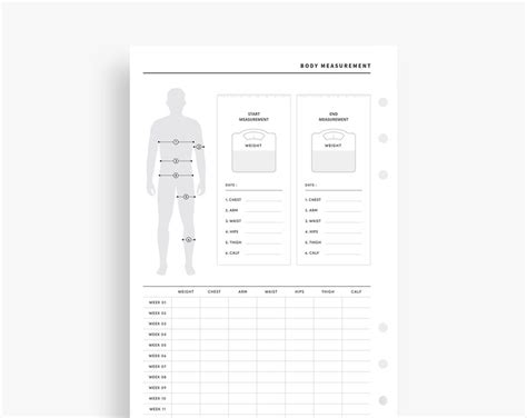 Printable Body Measurement Tracker For Man Health And Fitness Etsy