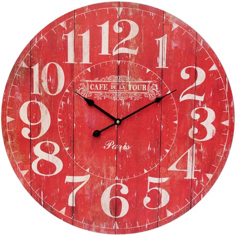 Large Round 58cm Red Cafe De La Tour Wall Clock