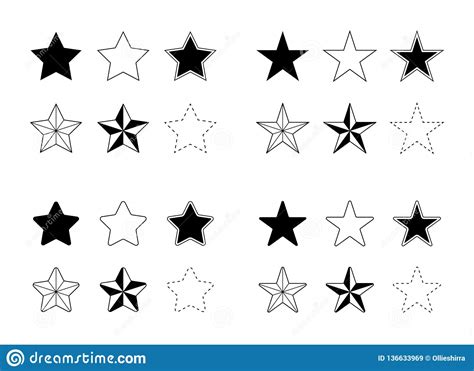 Stars Vector Icons Set Flat Single Color Solid And Outlines Stock