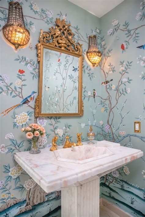 Hand Painted Chinoiserie Wallpaper De Gournay Bathroom Powder Room