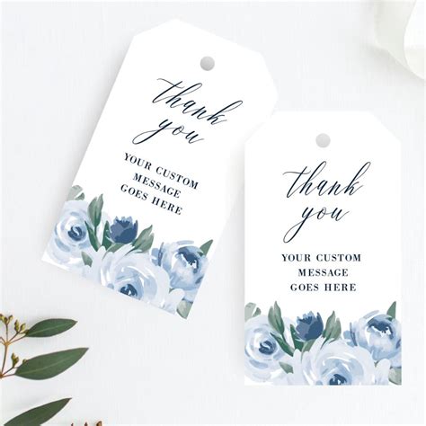 20pcs Personalized Blue Floral Thank You Tags For Souvenir T