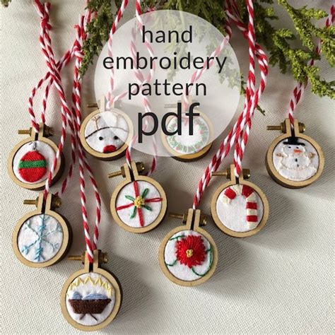 Mini Christmas Ornaments Hand Embroidery Pattern Pdf Downloadable