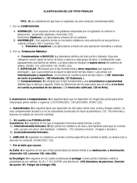 Clasificacion De Los Tipos Penales Pdf Homicidio Robo