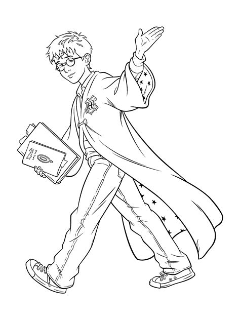 Harry Potter  Coloriage Harry sur son balai à imprimer