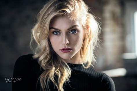 women blonde face portrait blue eyes 500px looking at viewer long hair wallpaper resolution