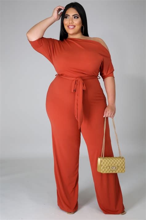 Wholesale Summer Plus Size Orange Slash Shoulder Formal Jumpsuit Global Lover