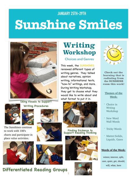 Sunshine Smiles Writing Workshop January 25th 29th