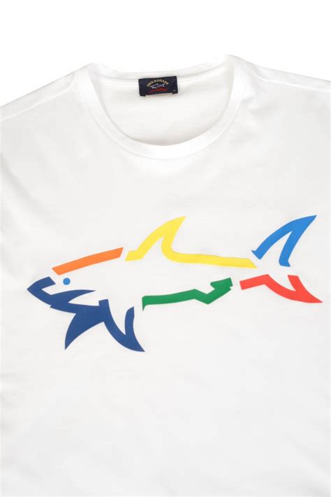 Paul & Shark Colorful Shark Logo Tshirt White gambar png