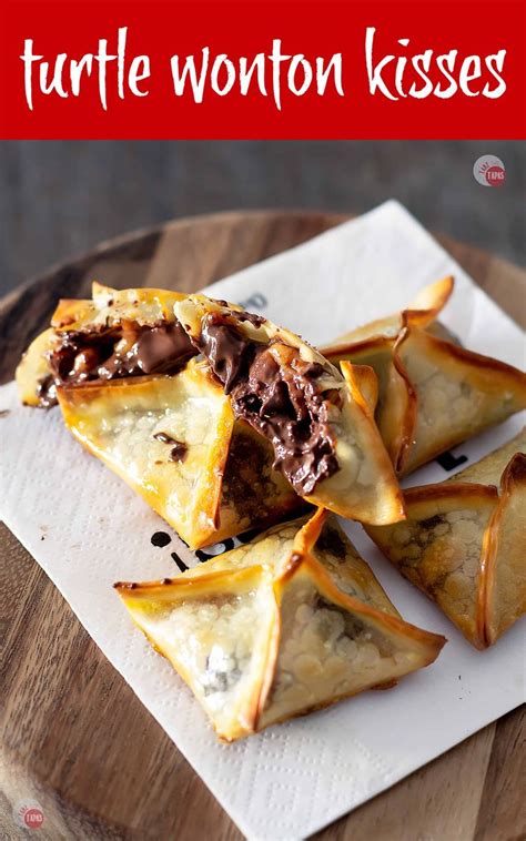 Crispity crunchity wontons make the ultimate party appetizer or snack! Creamy caramel and dark chocolate in crispy baked wonton wrappers. Turtle Wonton Kisses | Take ...