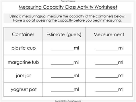 Measuring Capacity Using Standard Units Year 1 Teaching Resources