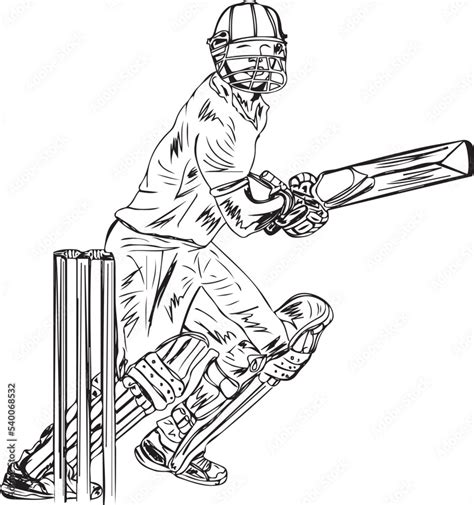 Cricket Vector Illustration Sketch Drawing Of A Batsman Playing A