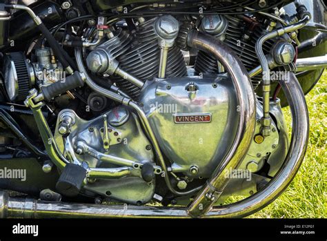 1953 Vincent Rapide Motorcycle Engine Classic British Bike Stock Photo