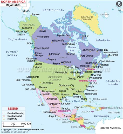 Major Cities Of North America North America Map Central America Map