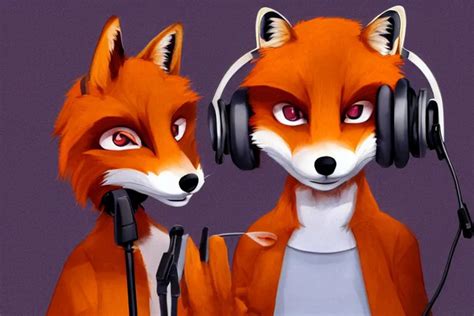 Krea An Anthropomorphic Fox Wearing Headphones And Speaking Into A