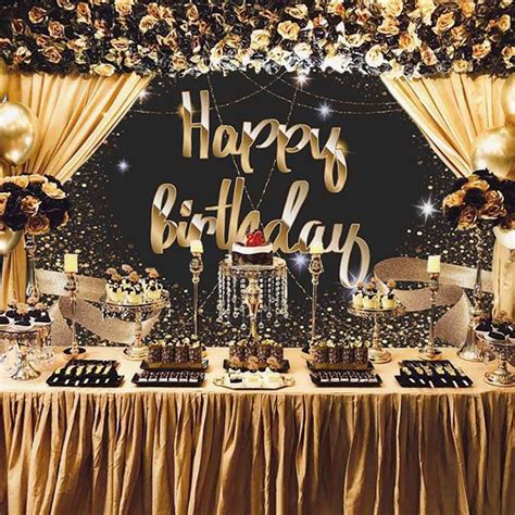 Funnytree Happy Birthday Backdrop Black And Gold Unisex Bday Party