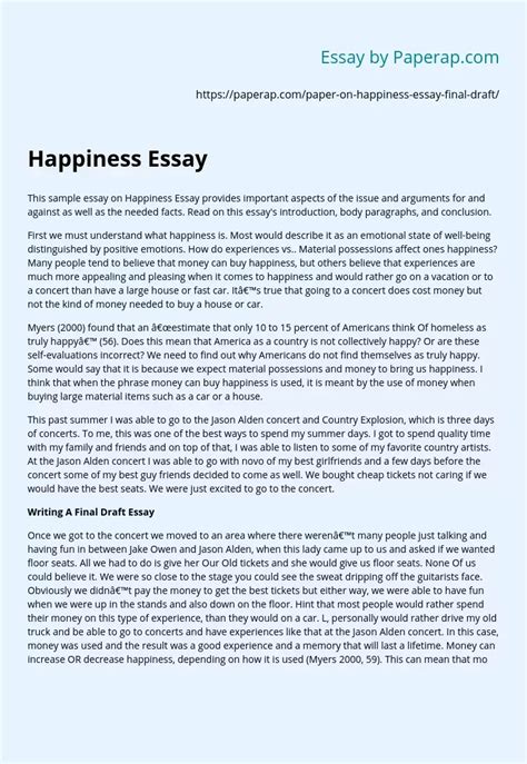 Happiness Essay Example
