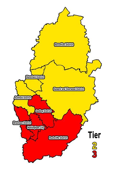 Map Shows Nottinghamshires New Tier 3 And Tier 2 Divide
