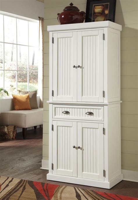 Tall kitchen pantry solid wood storage cabinet cupboard organizer bath dark oak. Kitchen High End Furniture Cabinet Home Styles Nantucket Pantry Distressed White #H… | Home ...