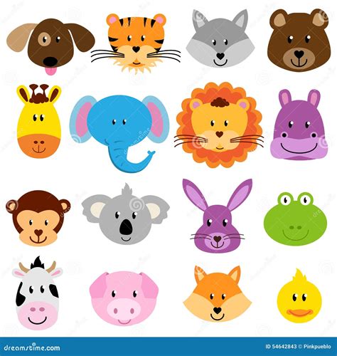 Vector Zoo Animal Faces Set Stock Vector Image 54642843