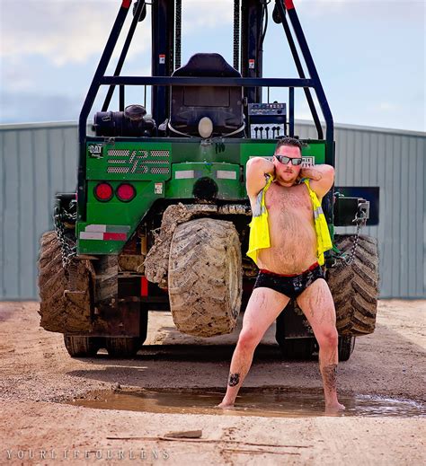 texas husband poses semi naked in a lumber yard for a very provocative shoot before presenting