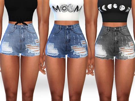 Full Ripped And Cropped High Waist Denim Shorts By Saliwa At Tsr Sims 4 Updates