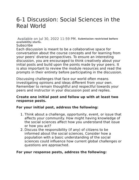 6 1 Discussion Social Sciences In The Real World 2 6 1 Discussion