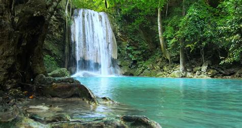 Scenic Waterfall In Thailand Tropical Forest Beautiful Nature Loopable Seamless Background
