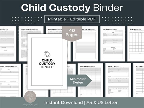 Printable Child Custody Binder Child Custody Planner Fillable Etsy